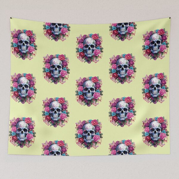 Item preview, Fantasy skull with flowers and butterflies designed and sold by LoneAngel.