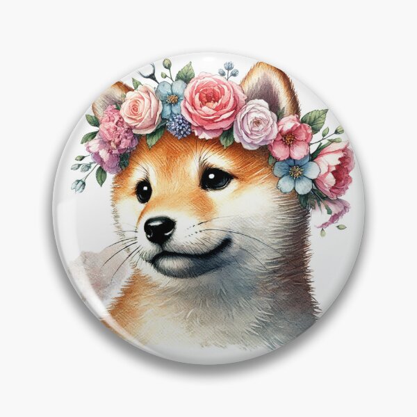 Item preview, Adorable Shiba Inu puppy with colorful flower crown designed and sold by toypoodlemom.