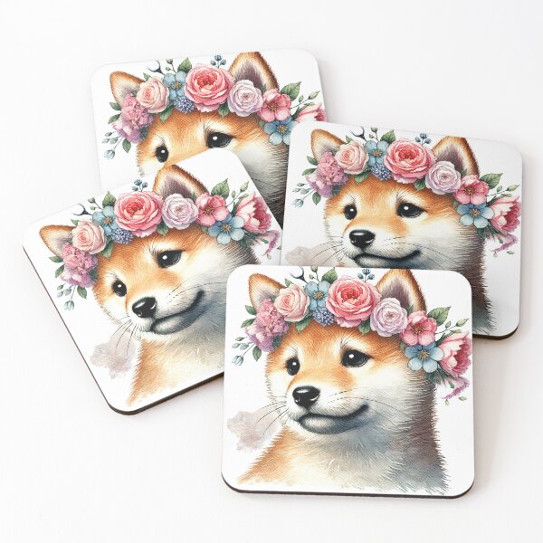 Item preview, Adorable Shiba Inu puppy with colorful flower crown designed and sold by toypoodlemom.
