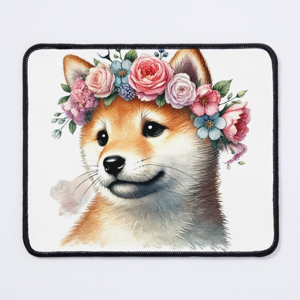 Item preview, Adorable Shiba Inu puppy with colorful flower crown designed and sold by toypoodlemom.