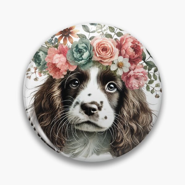 Item preview, Elegant Springer Spaniel puppy with colorful flower crown designed and sold by toypoodlemom.