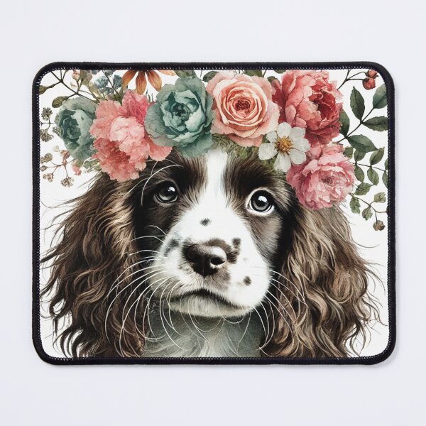 Item preview, Elegant Springer Spaniel puppy with colorful flower crown designed and sold by toypoodlemom.
