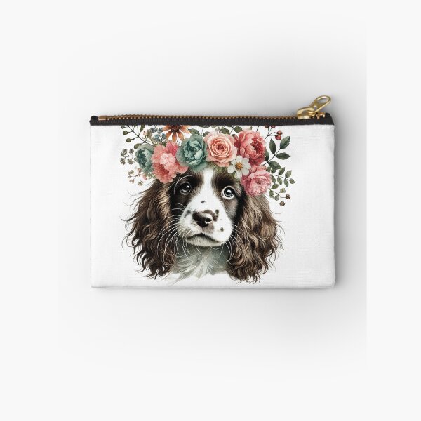 Item preview, Elegant Springer Spaniel puppy with colorful flower crown designed and sold by toypoodlemom.