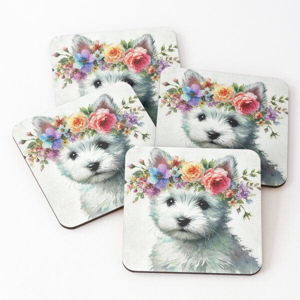 Item preview, Fluffy Westie puppy with colorful flower crown designed and sold by toypoodlemom.