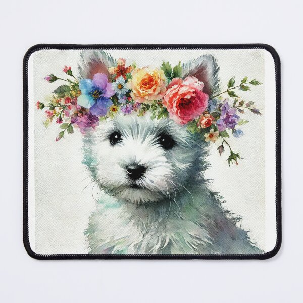 Item preview, Fluffy Westie puppy with colorful flower crown designed and sold by toypoodlemom.