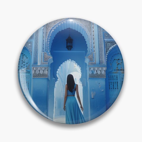 Item preview, Woman in blue dress walking through blue architectural doors designed and sold by Artessie.