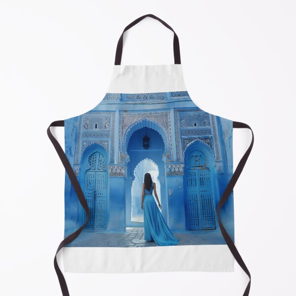 Item preview, Woman in blue dress walking through blue architectural doors designed and sold by Artessie.