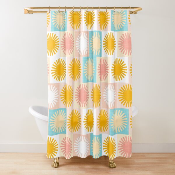 Sunny Retro Chequered Plaid pattern in warm pastels Shower Curtain