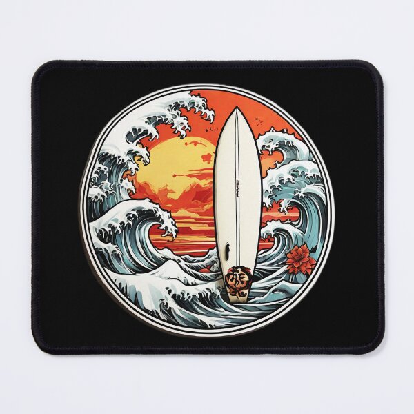 Item preview, Katsushika Hokusai Wave and Hawaii Surfboard at Sunset designed and sold by NautiChic.