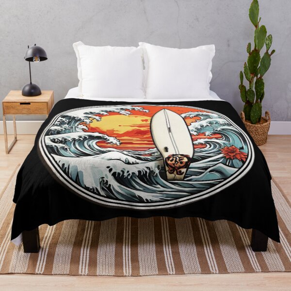 Item preview, Katsushika Hokusai Wave and Hawaii Surfboard at Sunset designed and sold by NautiChic.