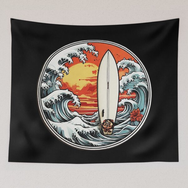 Item preview, Katsushika Hokusai Wave and Hawaii Surfboard at Sunset designed and sold by NautiChic.