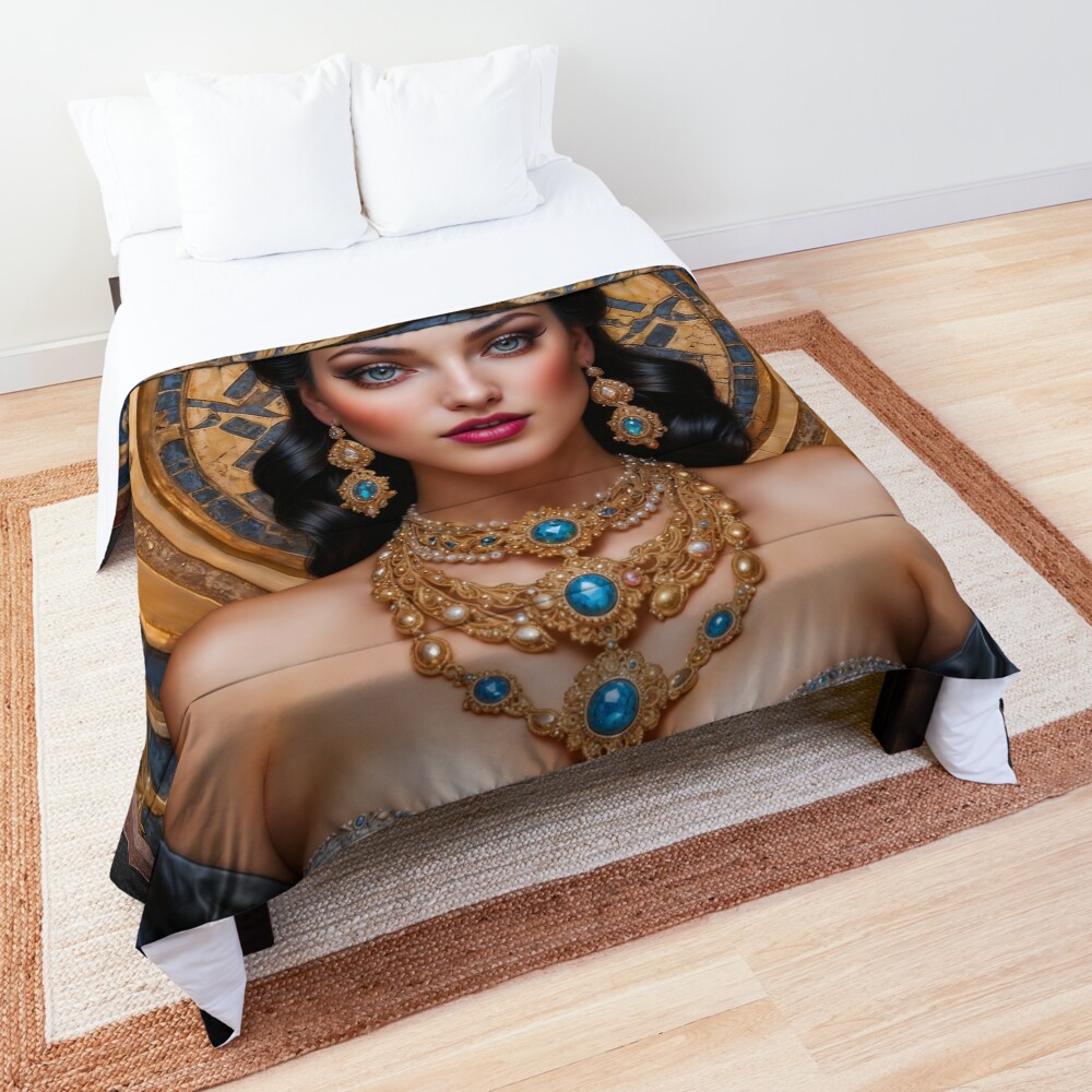 An Exquisite Portrait Of A Regal Queen Adorned in Opulent Jewelry Gorgeous AI Concept Art by Xzendor7 Decorative Art Print Comforter