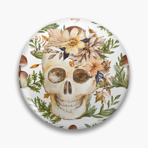 Item preview, Skull with Ferns Flowers and Mushrooms designed and sold by WildWoodlandWitch.