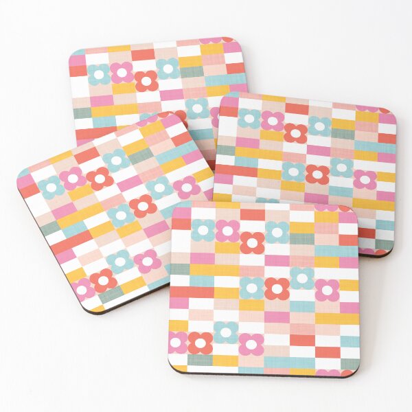 Item preview, Colourful Retro Summer Rainbow floral check pattern designed and sold by Dominiquevari.