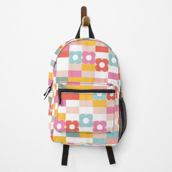 Item preview, Colourful Retro Summer Rainbow floral check pattern designed and sold by Dominiquevari.