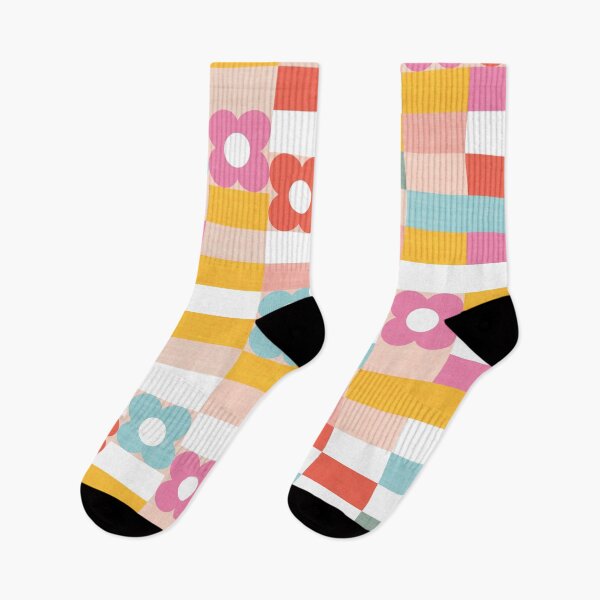Item preview, Colourful Retro Summer Rainbow floral check pattern designed and sold by Dominiquevari.