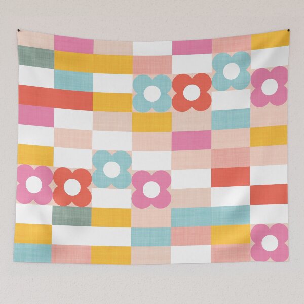 Item preview, Colourful Retro Summer Rainbow floral check pattern designed and sold by Dominiquevari.