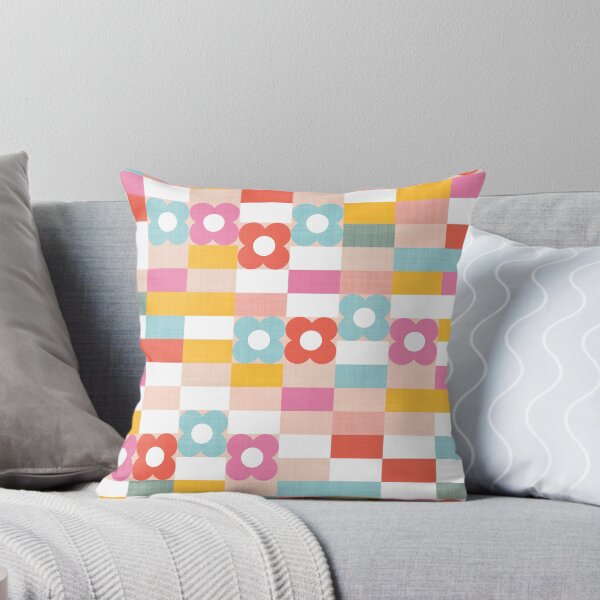 Item preview, Colourful Retro Summer Rainbow floral check pattern designed and sold by Dominiquevari.