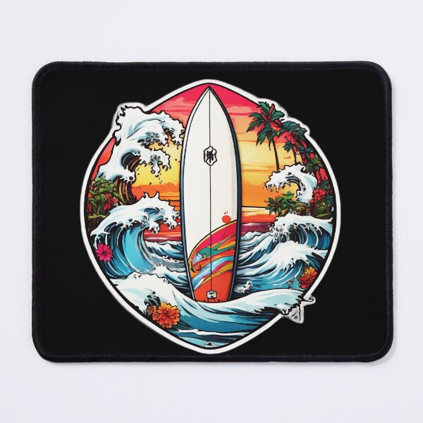 Item preview, Japanese Wave and Surfboard with Palm Trees designed and sold by NautiChic.