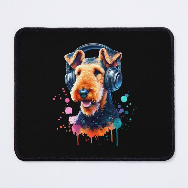 Item preview, Airedale Terrier with Headphones designed and sold by MyCozyCorner24.
