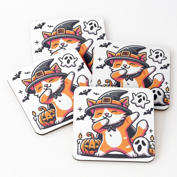 Item preview, Cute Halloween Cat Witch Dab - Spooky Ghost and Pumpkin designed and sold by NiriSunStudio.