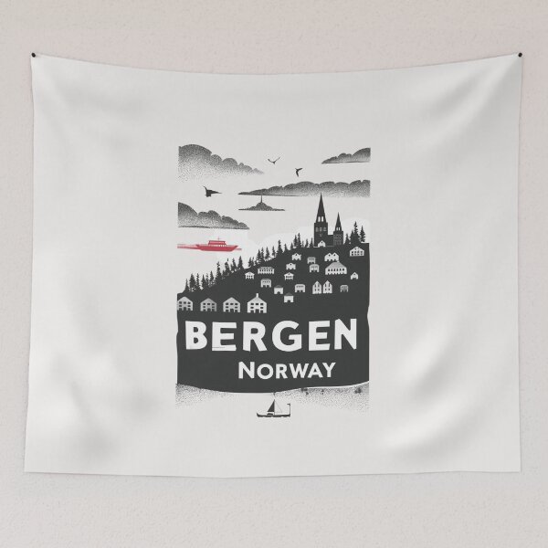 Item preview, A Vintage Travel Illustration of Bergen - Norway  designed and sold by GoodOldVintage.
