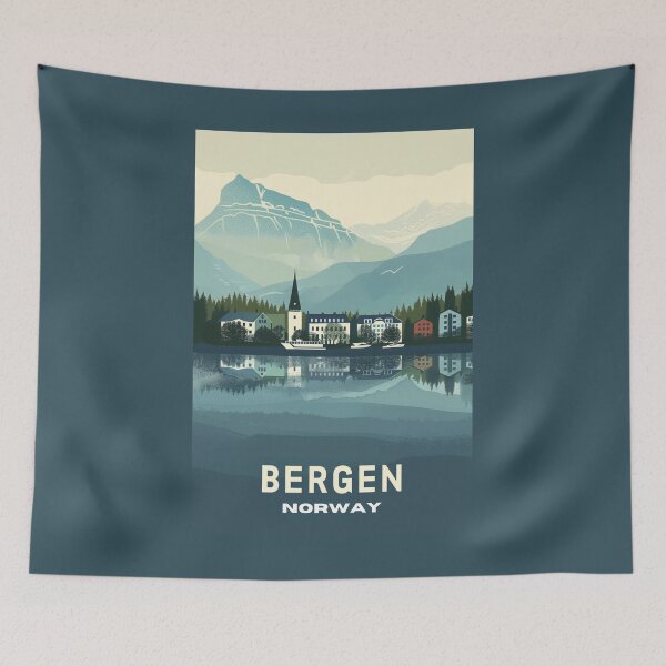 Item preview, A Vintage Travel Illustration of Bergen - Norway  designed and sold by GoodOldVintage.