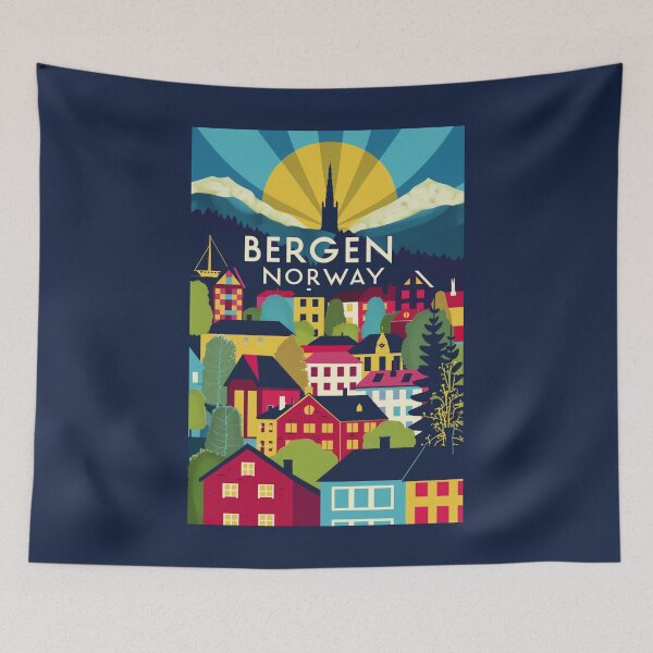Item preview, A Vintage Travel Illustration of Bergen - Norway  designed and sold by GoodOldVintage.