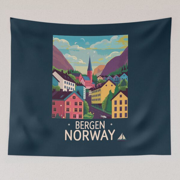 Item preview, A Vintage Travel Illustration of Bergen - Norway  designed and sold by GoodOldVintage.