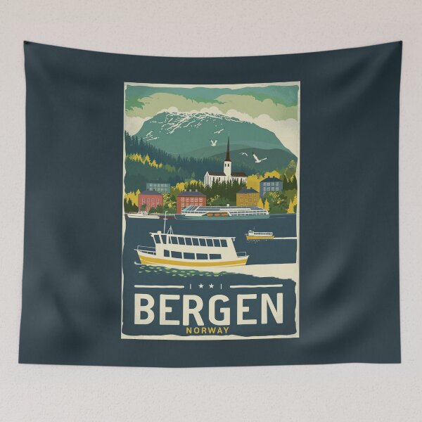 Item preview, A Vintage Travel Illustration of Bergen - Norway  designed and sold by GoodOldVintage.