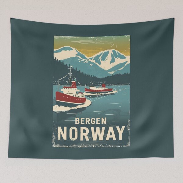 Item preview, A Vintage Travel Illustration of Bergen - Norway  designed and sold by GoodOldVintage.