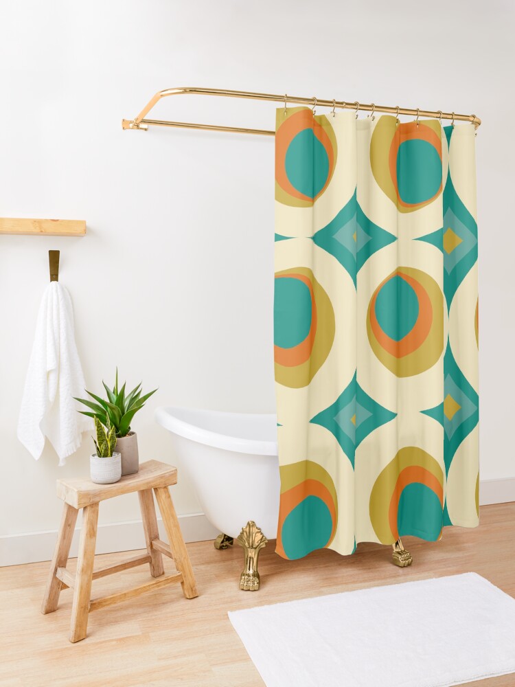 Retro Mid Century Modern Blue and White orders Shower Curtain / 71