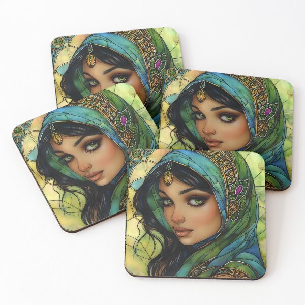 Item preview, Colorful illustration of a woman with green and blue attire. designed and sold by Artessie.