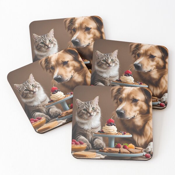 Item preview, Cat and Dog Enjoing Dessert. designed and sold by Lilixlilica.