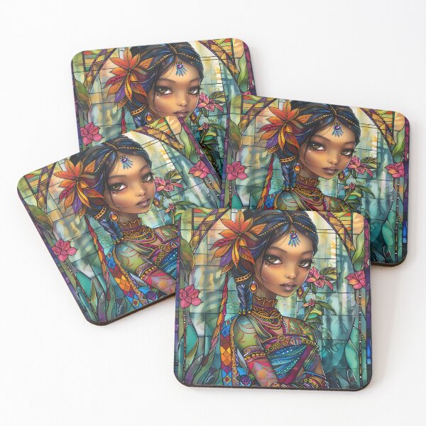 Item preview, Stained glass art of a woman with colorful floral details designed and sold by Artessie.