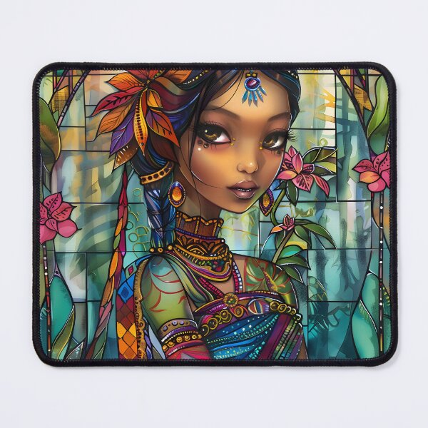 Item preview, Stained glass art of a woman with colorful floral details designed and sold by Artessie.