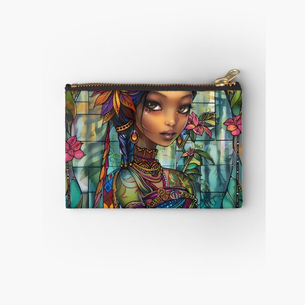 Item preview, Stained glass art of a woman with colorful floral details designed and sold by Artessie.