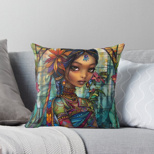 Item preview, Stained glass art of a woman with colorful floral details designed and sold by Artessie.