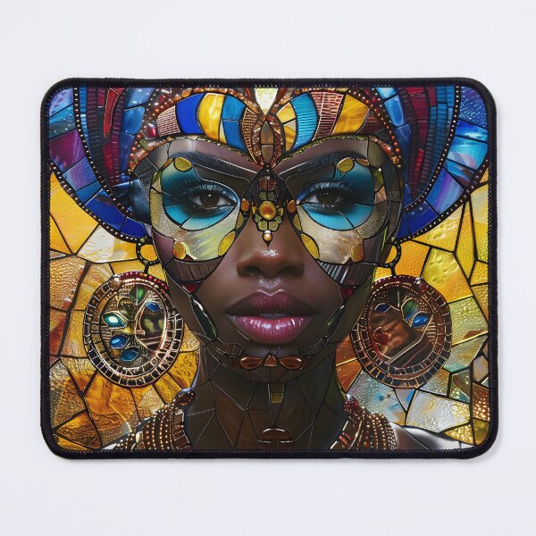 Item preview, Vibrant stained glass art showcasing colorful African woman designed and sold by Artessie.