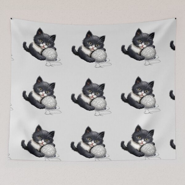 Item preview, the best black cute Cat Playing Yarn Ball designed and sold by mando24895.