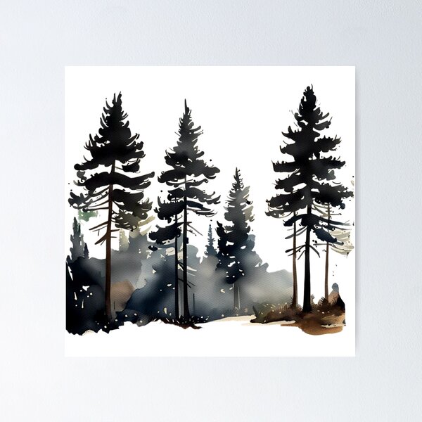Item preview, Tall Pine Trees in Inc Watercolour @fluidwatercolor designed and sold by fluidwatercolor.