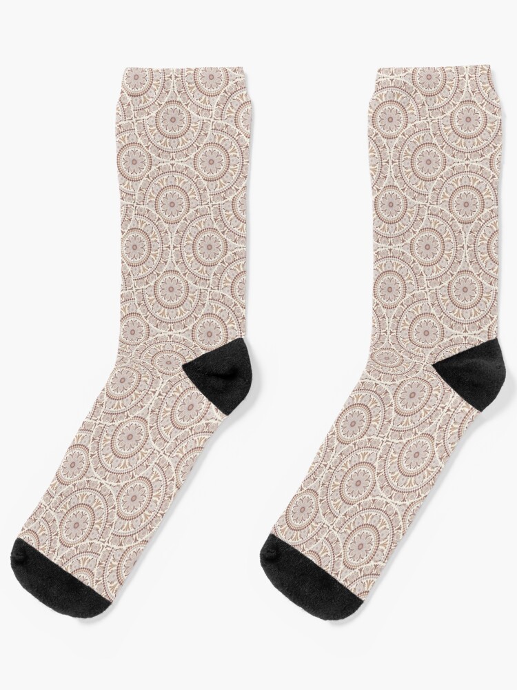 Socks, Warm Neutrals Cafe Ombre Dot Mandala Art Deco Fans designed and sold by Triplicate Limited