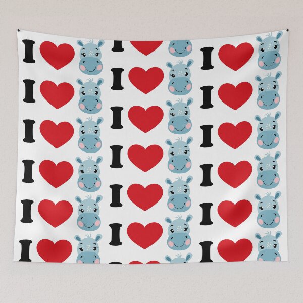 Item preview, I love hippo - with a cute hippo face art designed and sold by EmeraldeaArt.