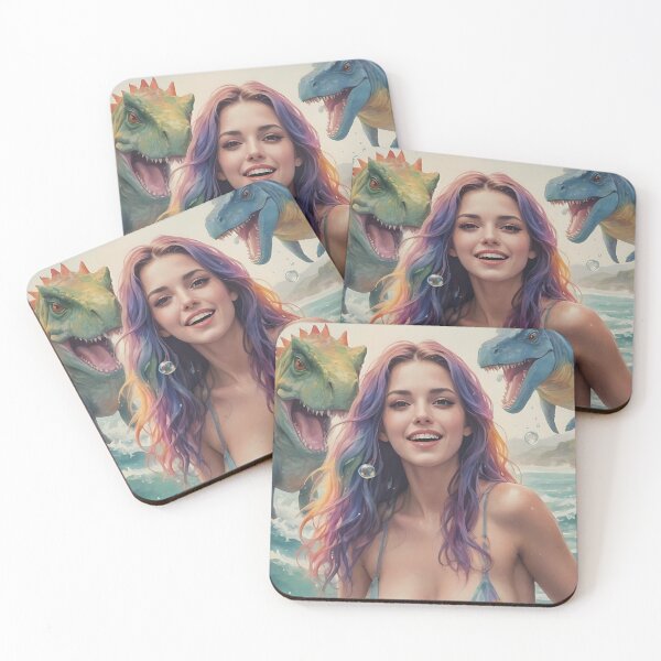 Item preview, Waifu Girl in Bikini Bathing on the Beach with Dinosaurs designed and sold by UpstreamColor.