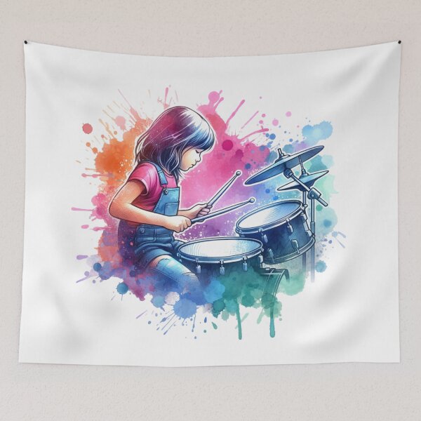 Item preview, Girl Playing Drums Illustration designed and sold by JesNoh.