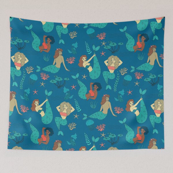 Item preview, multi racial mermaids pattern print designed and sold by Gossip Rag.