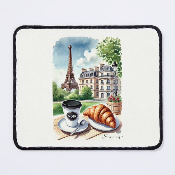 Item preview, Coffee with croissant in Paris Eiffel Tower Notebook designed and sold by PickInsight.