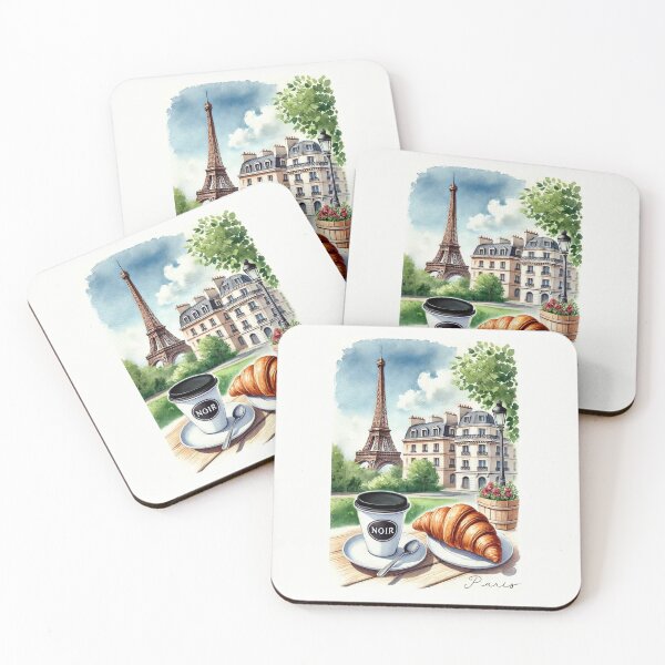 Item preview, Coffee with croissant in Paris Eiffel Tower Notebook designed and sold by PickInsight.