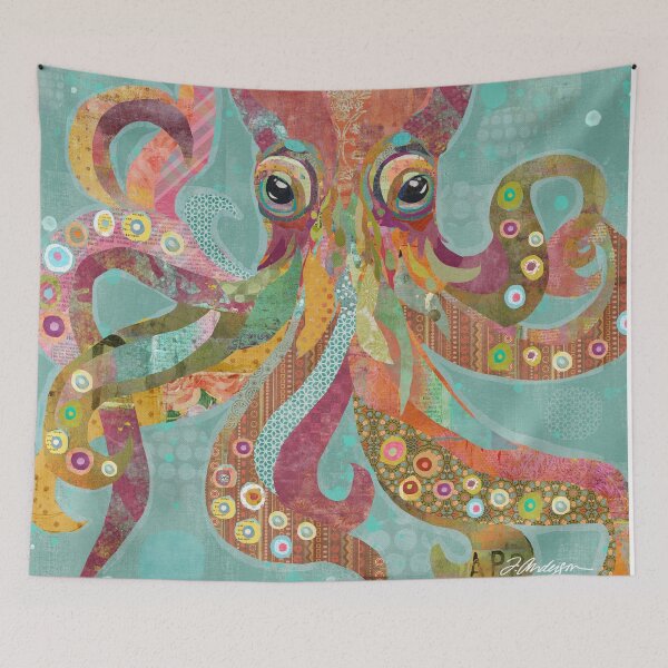 Item preview, Happy and Bright Mixed Media Octopus in the Ocean  designed and sold by traciwithani.