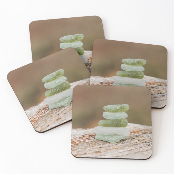 Item preview, Green Sea Glass Stacked On Weathered Beach Wood.  designed and sold by FeatherfallSTU.